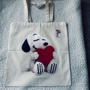 Canvas Tote Bag with Snoopy and Heart Design